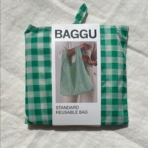 BAGGU Green and White Gingham Tote